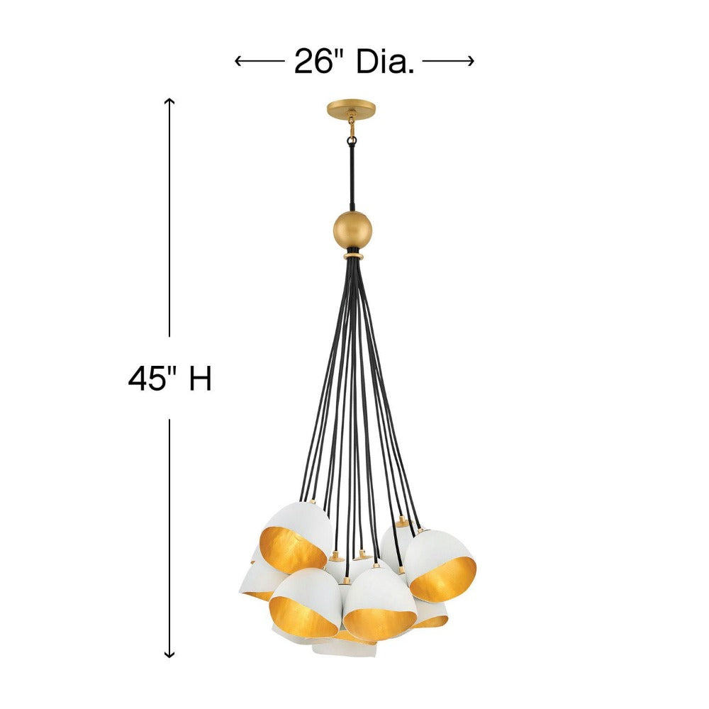 Lux Single Tier Cluster Pendant, Pendant, Shell White with Gold Leaf Accents