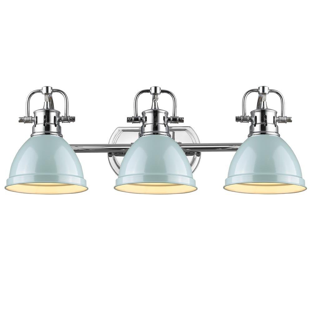 Duncan 3-Light Bath Vanity, Chrome, Seafoam Shade