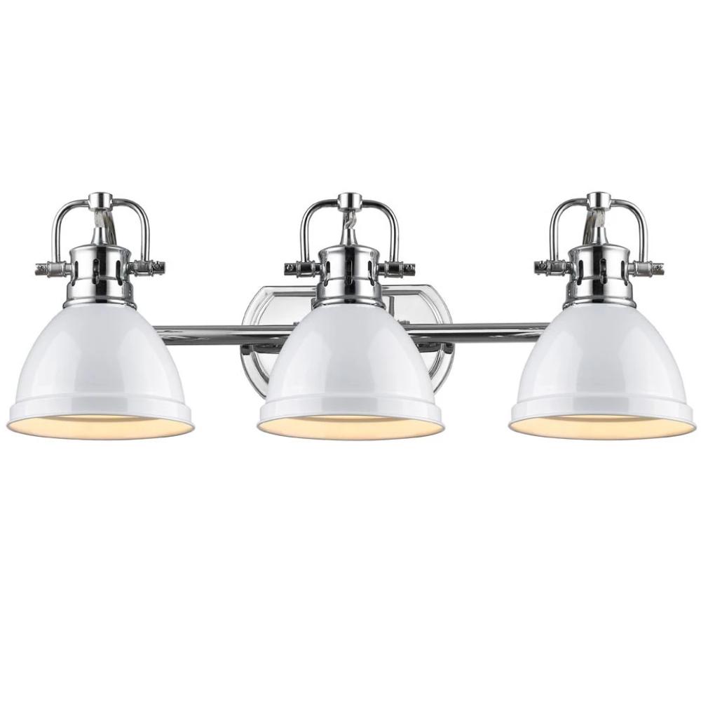 Duncan 3-Light Bath Vanity, Chrome, White Shade