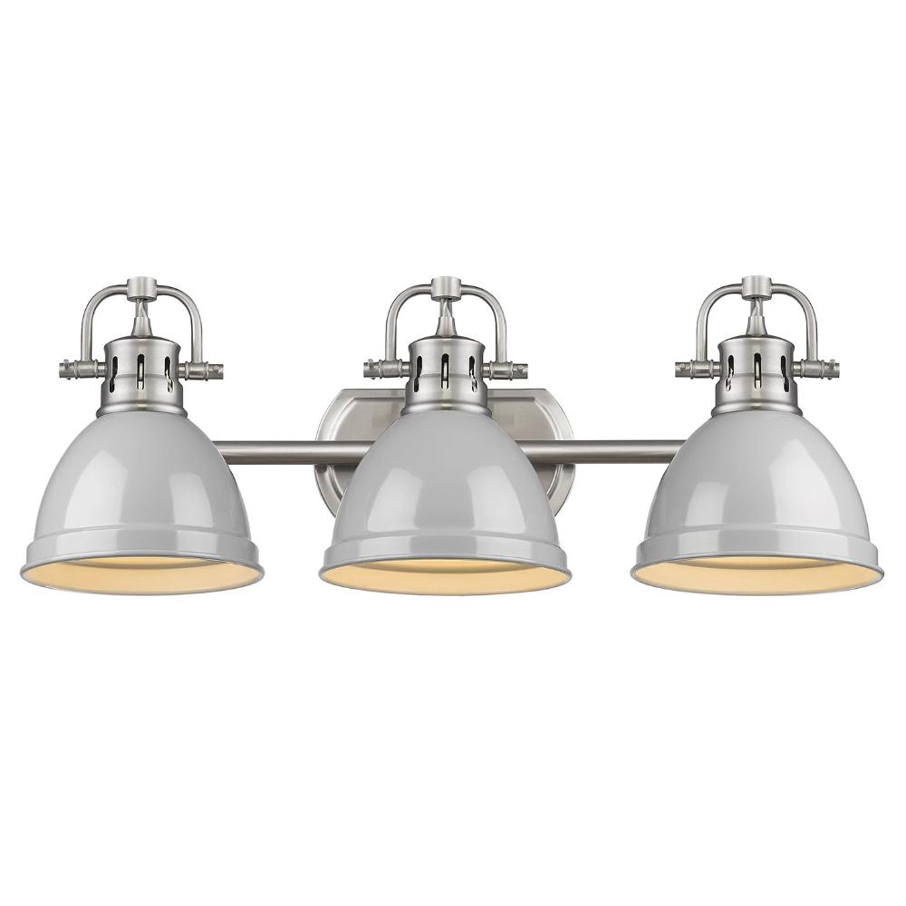 Duncan 3-Light Bath Vanity, Pewter, Gray Shade