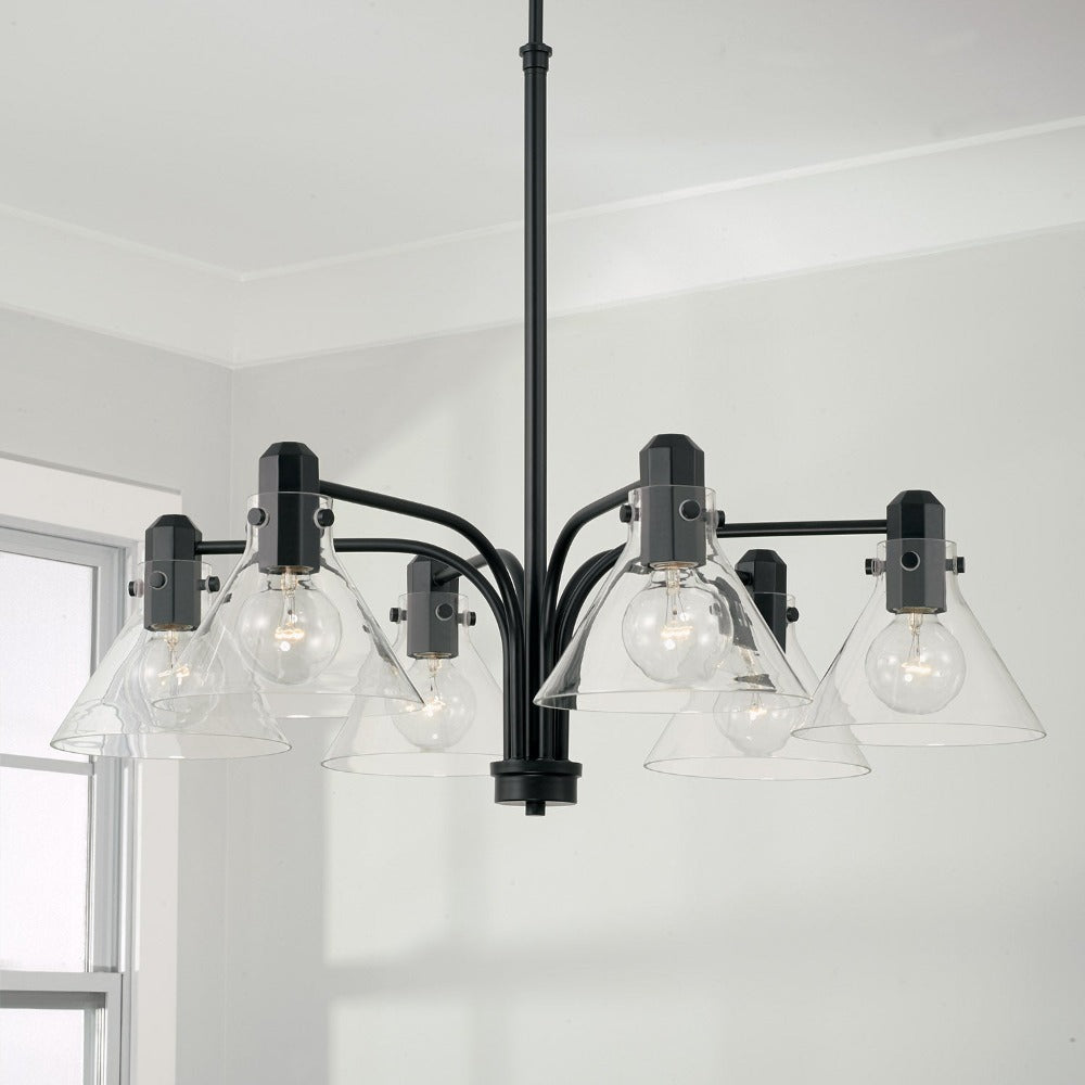 Baxter 6-Light Modern Chandelier, Matte Black, Chandelier Glass Shade