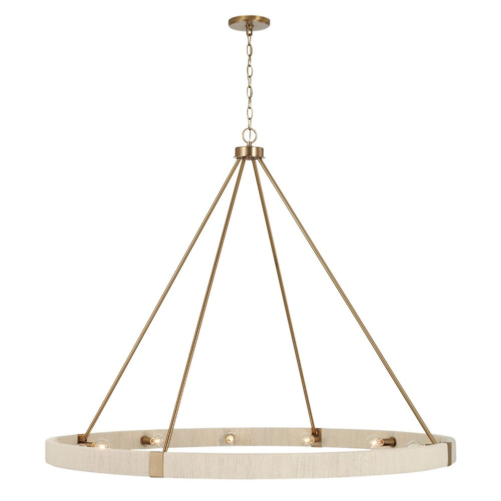 12-Light Amanda Chandelier, Bleached Hand Woven and Matte Brass, Chandelier
