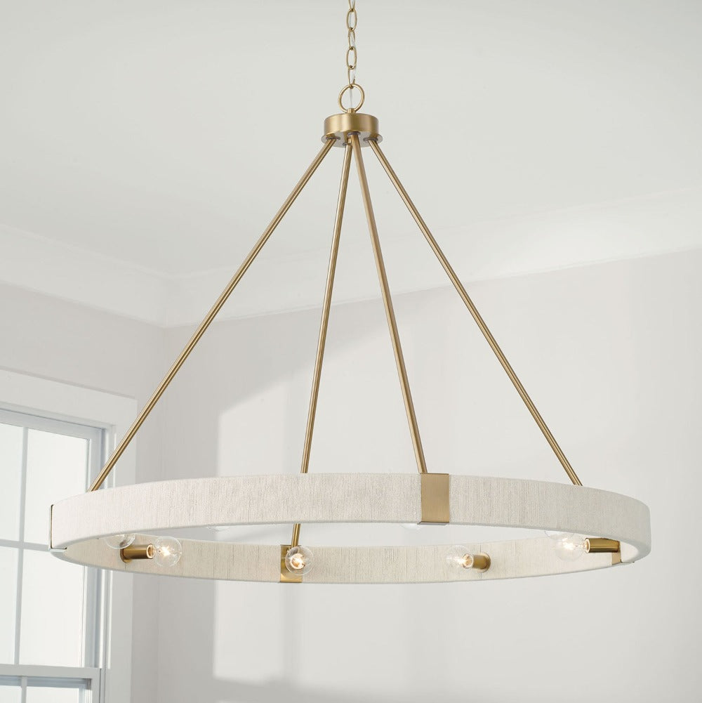 8-Light Amanda Chandelier, Bleached Hand Woven and Matte Brass, Chandelier