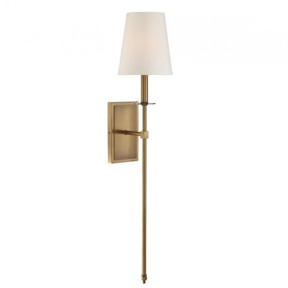 Large Monroe Sconce, 1-Light Wall Sconce, Warm Brass, White Fabric Shade
