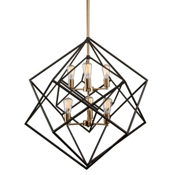 Artistry 6 Light Modern Black and Brass Chandelier by Artcraft AC11116 | Open Cage Lighting