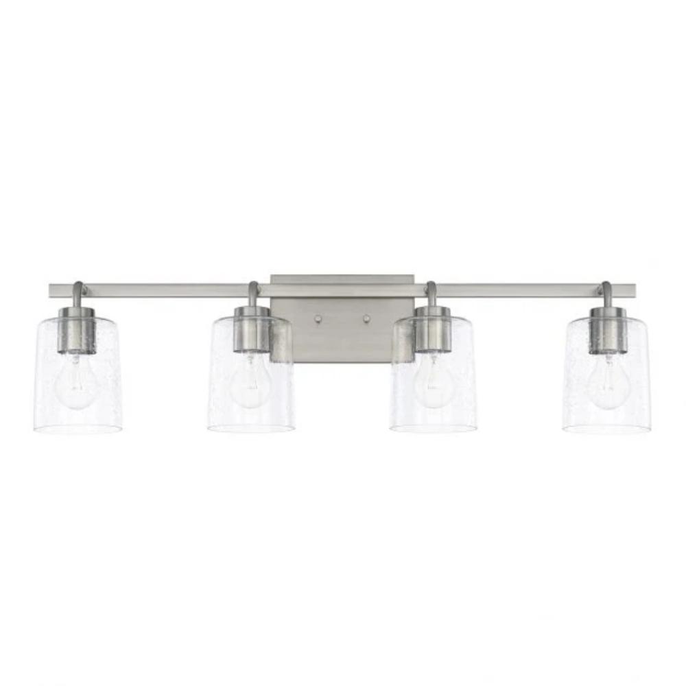 Greyson 4 Light Vanity in Brushed Nickel with Clear Seeded Glass Shades by Capital Lighting 128541BN-449
