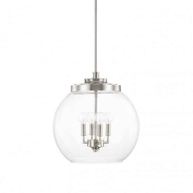 4 Light Mid-Century Pendant in Polished Nickel with clear glass round shade by Capital Lighting 321142PN