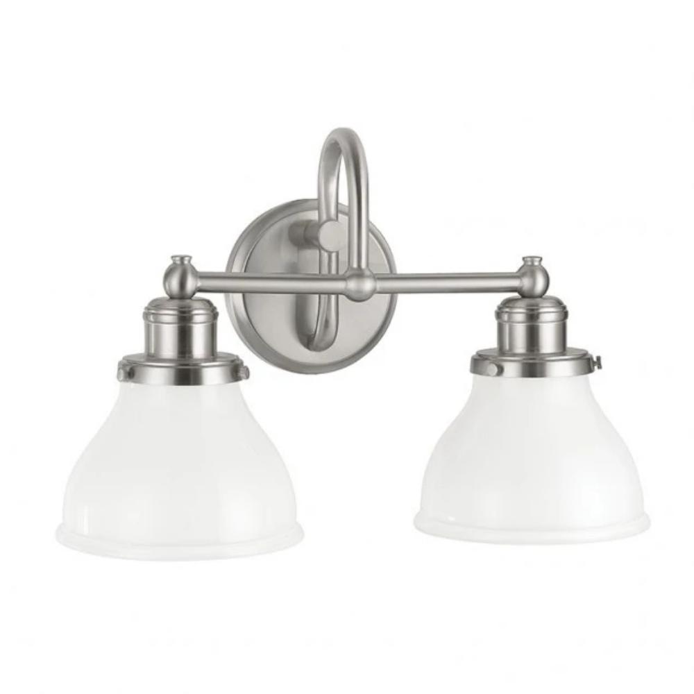Baxter 2-Light Vanity, Brushed Nickel, Milk Glass