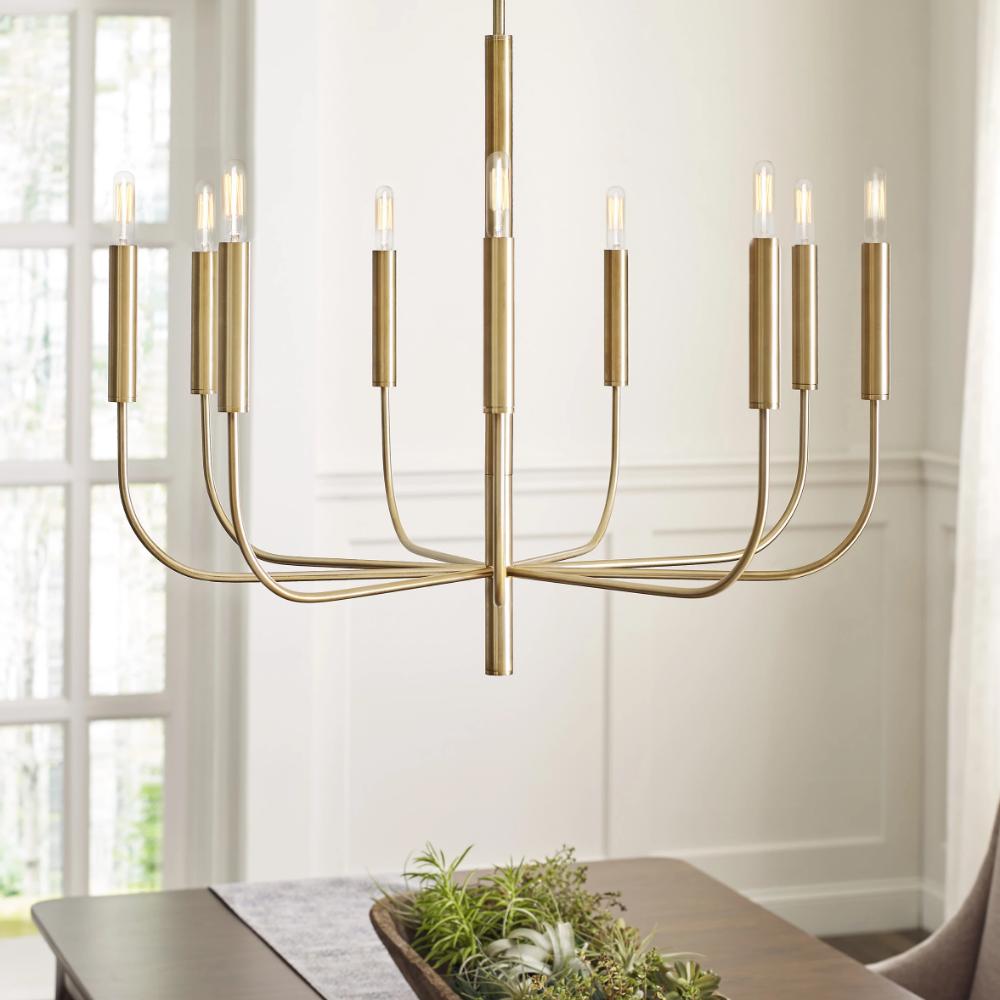 Fenella Chandelier, 9-Light Chandelier, Burnished Brass
