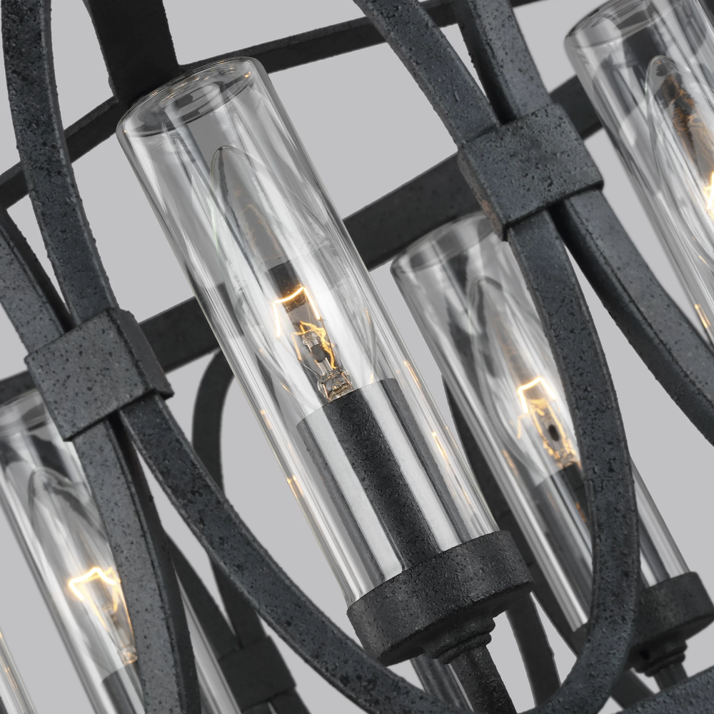 Close-Up Shot of Patrice Drum Pendant, 5-Light Drum Pendant, Dark Weathered Zinc