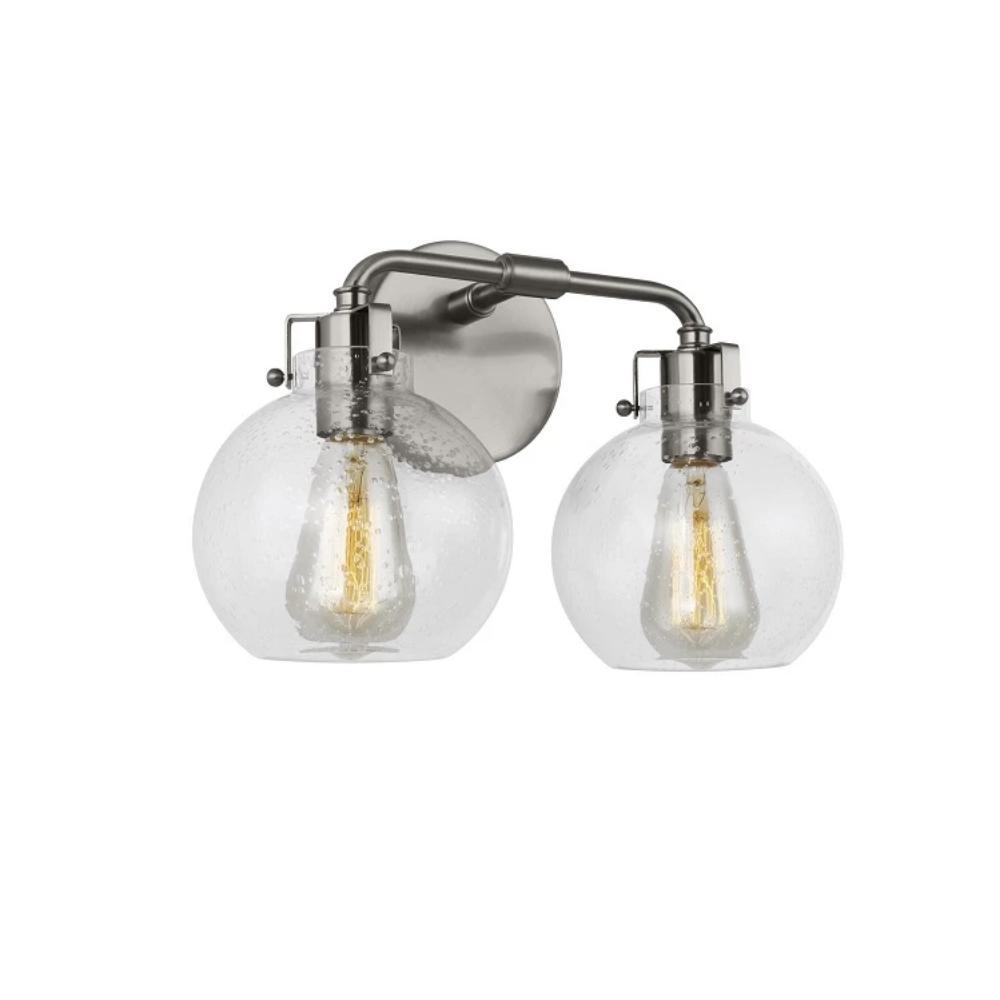 Clara Vanity, 2-Light Vanity, Satin Nickel, Clear Seeded Glass