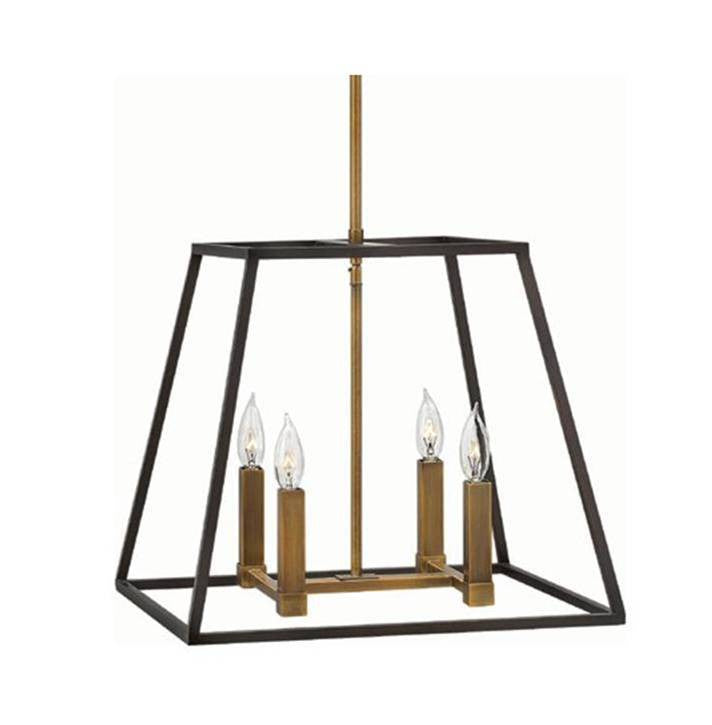 Fulton Medium Foyer by Hinkley Lighting in Bronze 3334BZ | open cage dark bronze metal lantern with Copper-Brass Accents