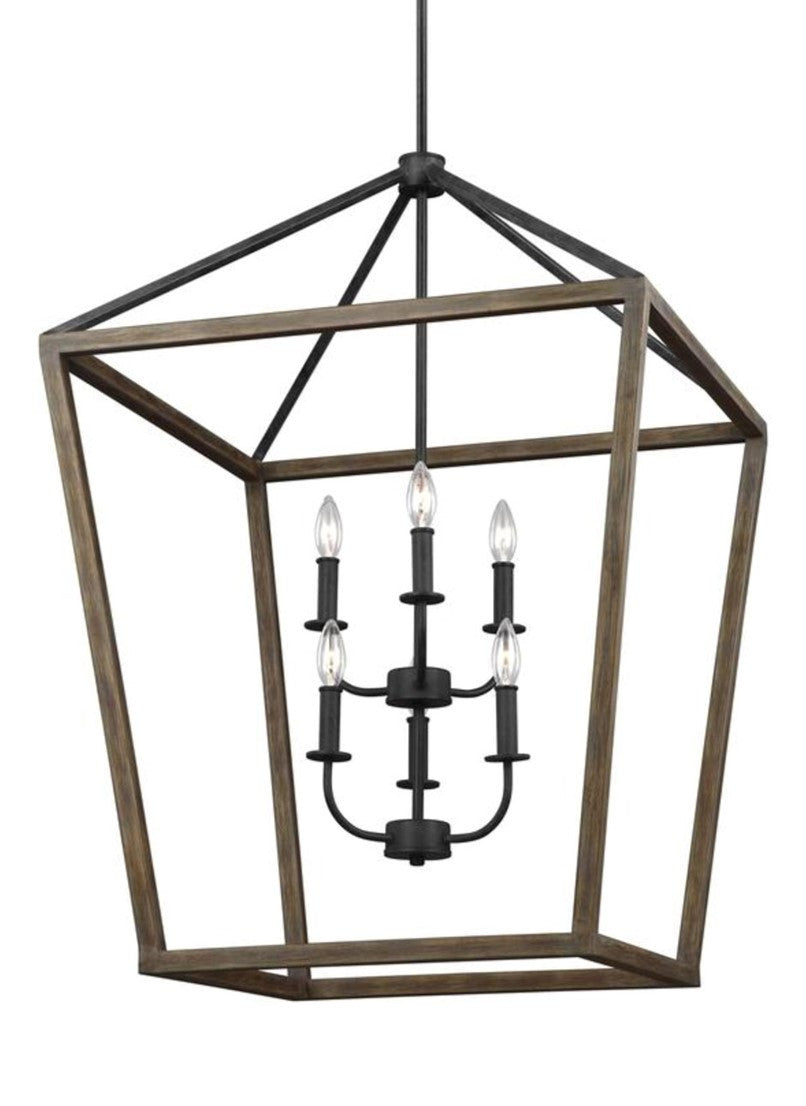 Gannet Chandelier in Weathered Oak Wood / Antique Forged Iron by Feiss, F3192/6WOW/AF