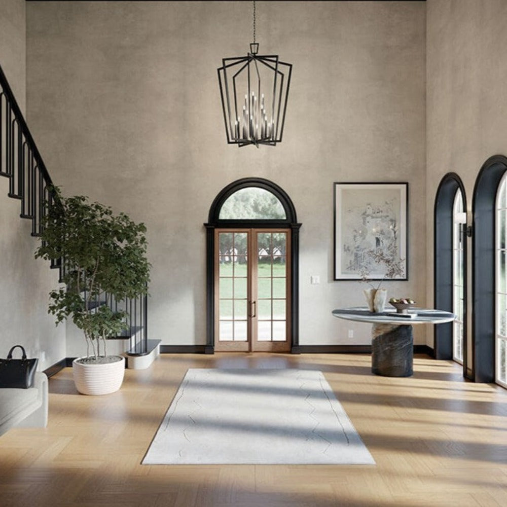 16-Light Lantern Chandelier in Black Lifestyle Foyer Chandelier