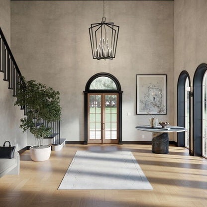 16-Light Lantern Chandelier in Black Lifestyle Foyer Chandelier