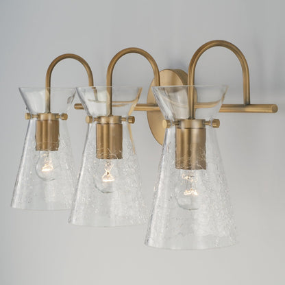 Colette 3-Light Glass Vanity, Vanity, Aged Brass