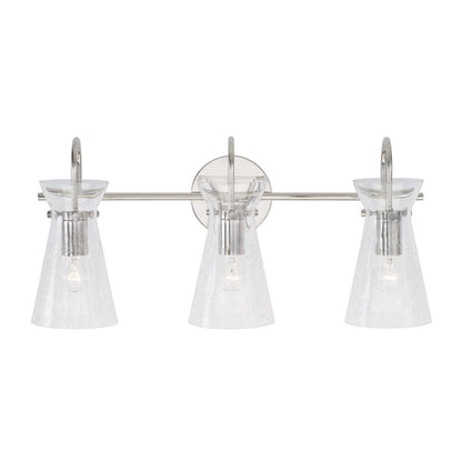Colette 3-Light Glass Vanity, Vanity, Polished Nickel