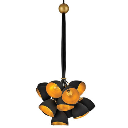 Lux Single Tier Cluster Pendant, Pendant, Shell Black with Gold Leaf Accents