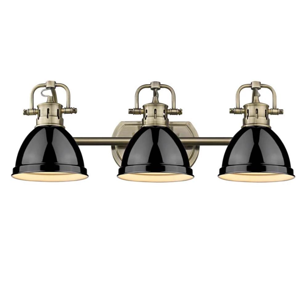 Duncan 3-Light Bath Vanity, Aged Brass, Black Shade