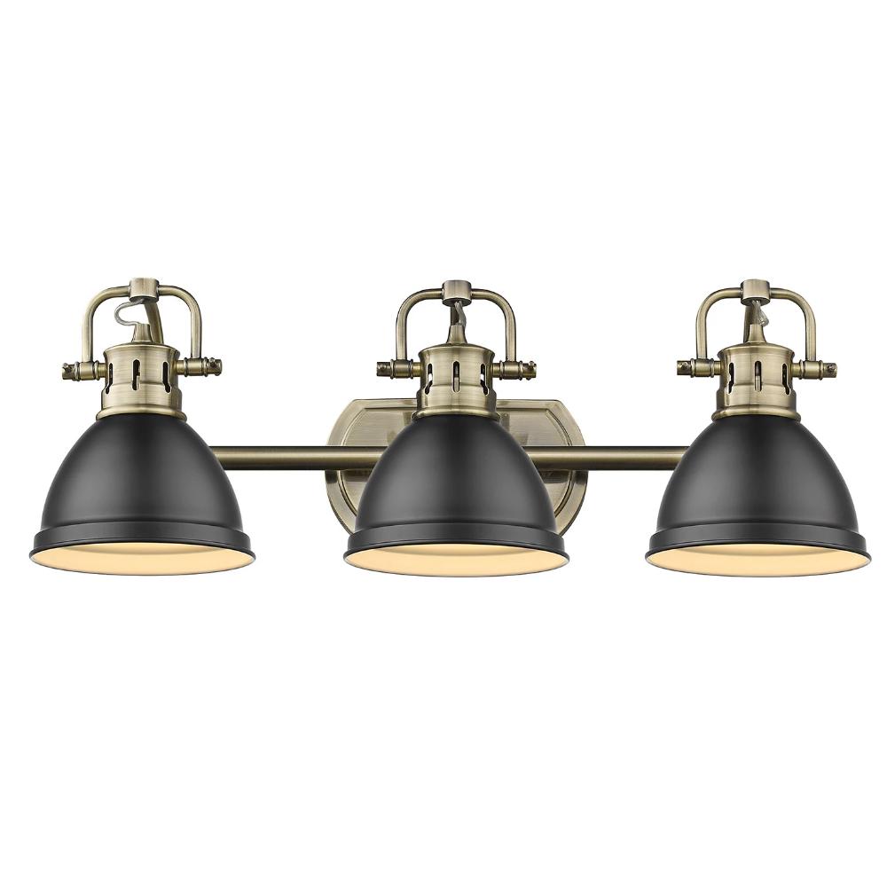 Duncan 3-Light Bath Vanity, Aged Brass, Matte Black Shade