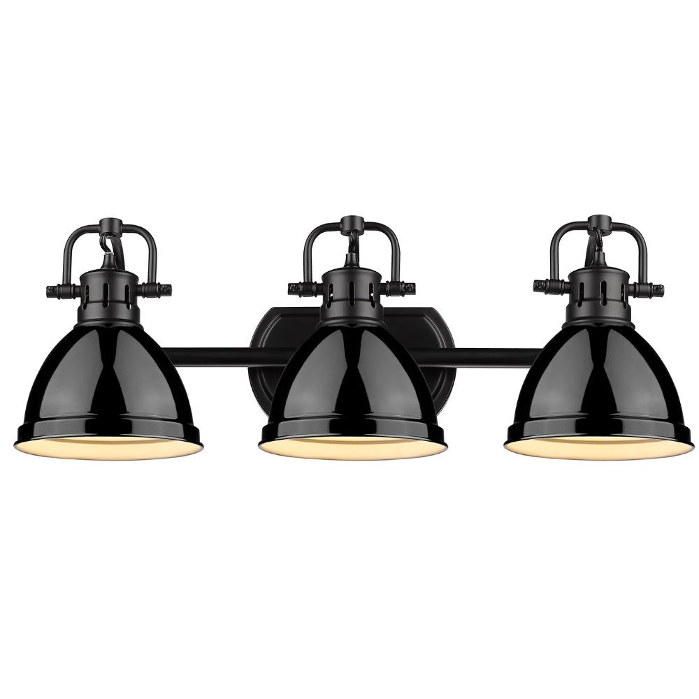 Duncan 3-Light Bath Vanity, Black, Black Shade