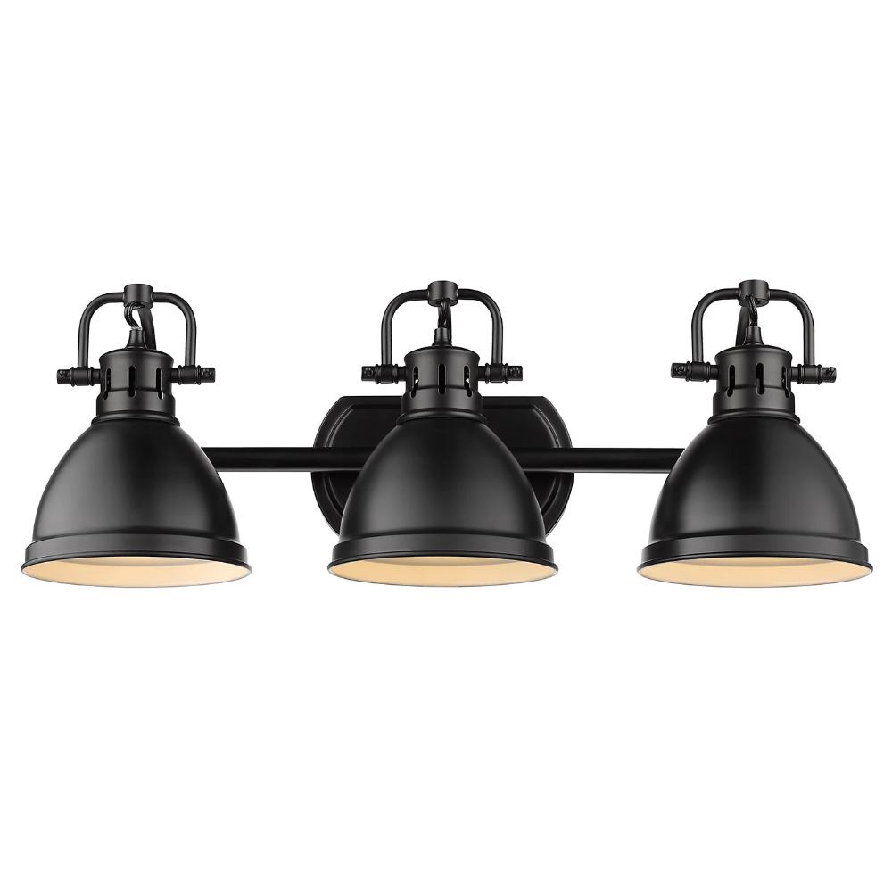 Duncan 3-Light Bath Vanity, Black, Matte Black Shade