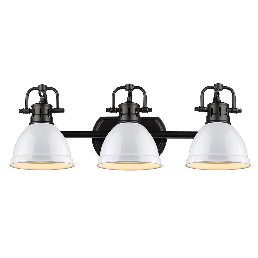Duncan 3-Light Bath Vanity, Black, White Shade