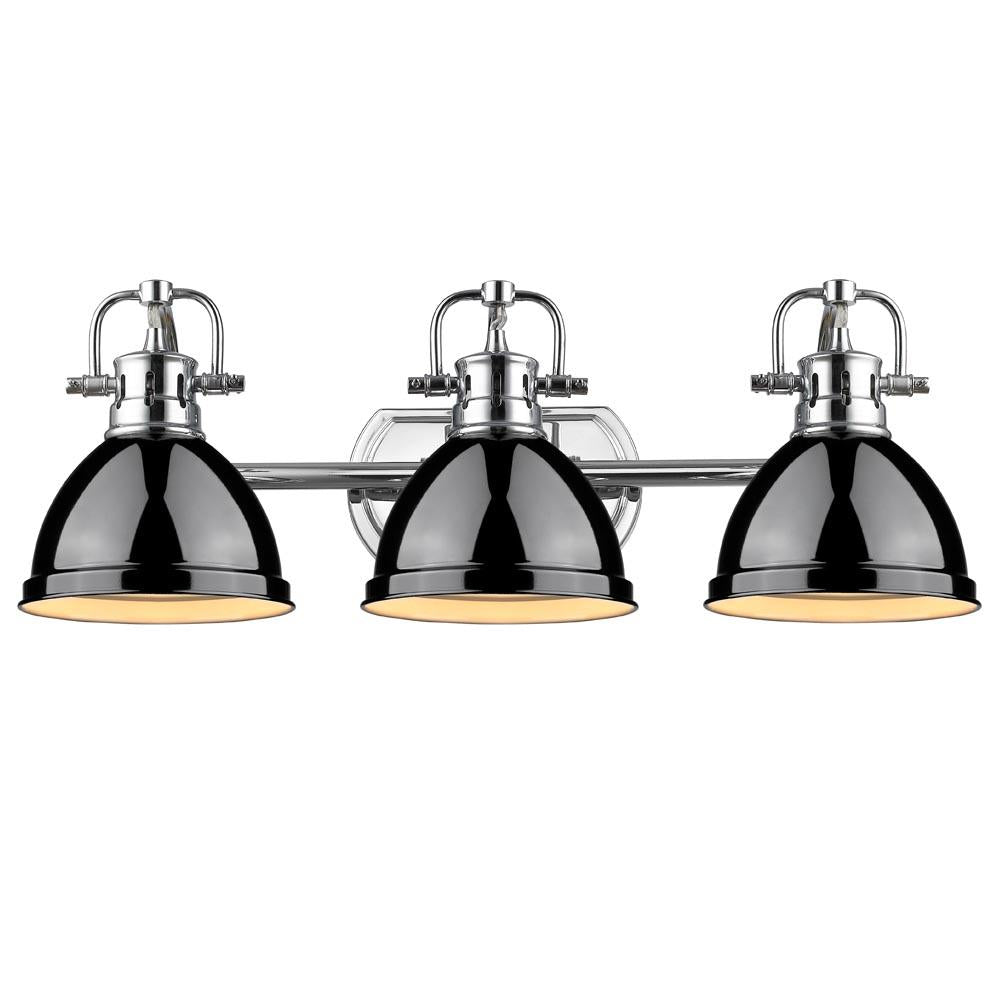 Duncan 3-Light Bath Vanity, Chrome, Black Shade
