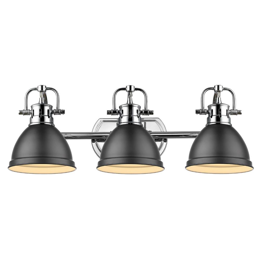 Duncan 3-Light Bath Vanity, Chrome, Matte Black Shade