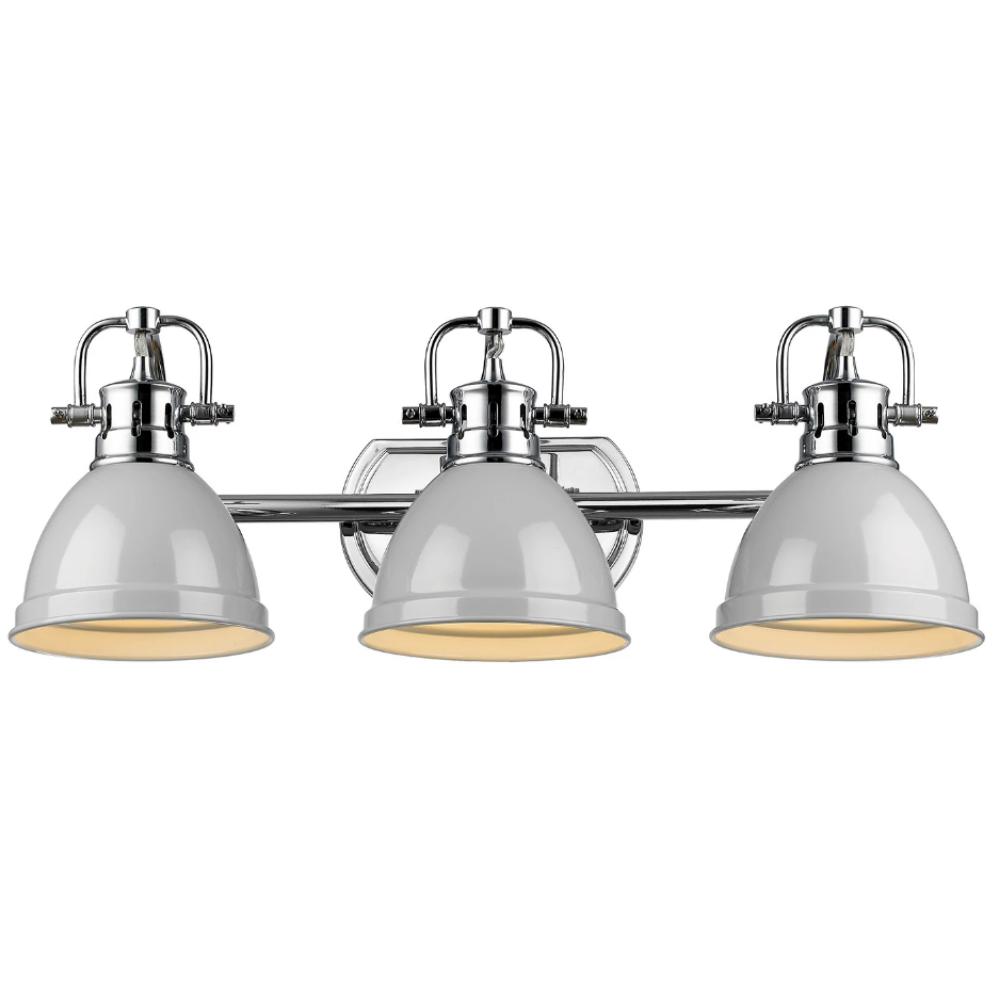 Duncan 3-Light Bath Vanity, Chrome, Gray Shade