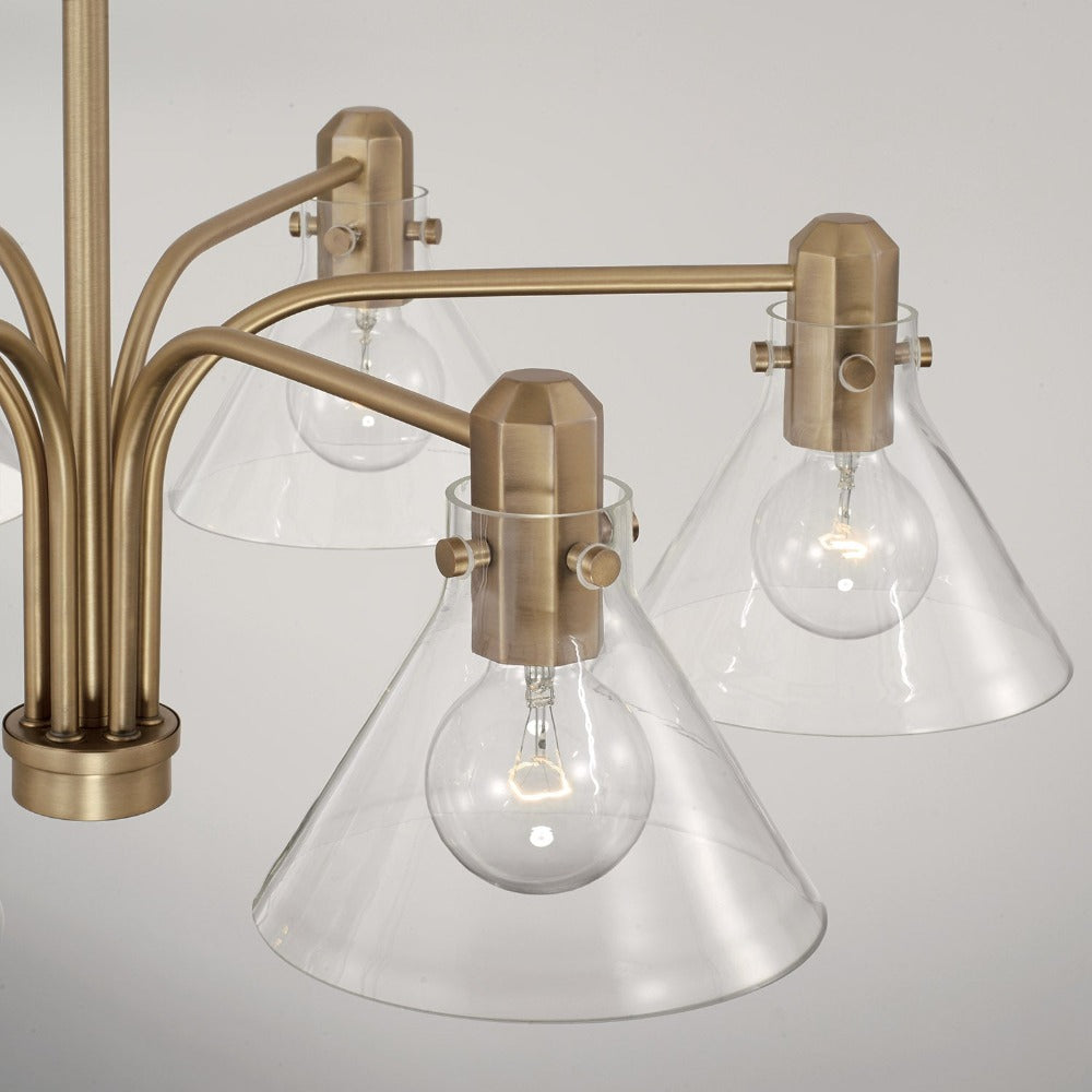 Baxter 6-Light Modern Chandelier, Aged Brass, Chandelier Glass Shade