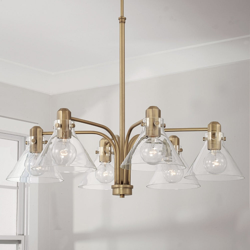 Baxter 6-Light Modern Chandelier, Aged Brass, Chandelier