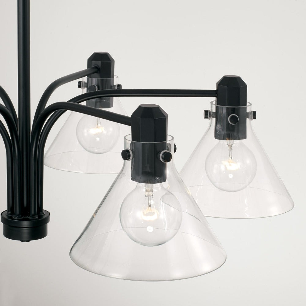 Baxter 6-Light Modern Chandelier, Matte Black, Chandelier Glass Shade