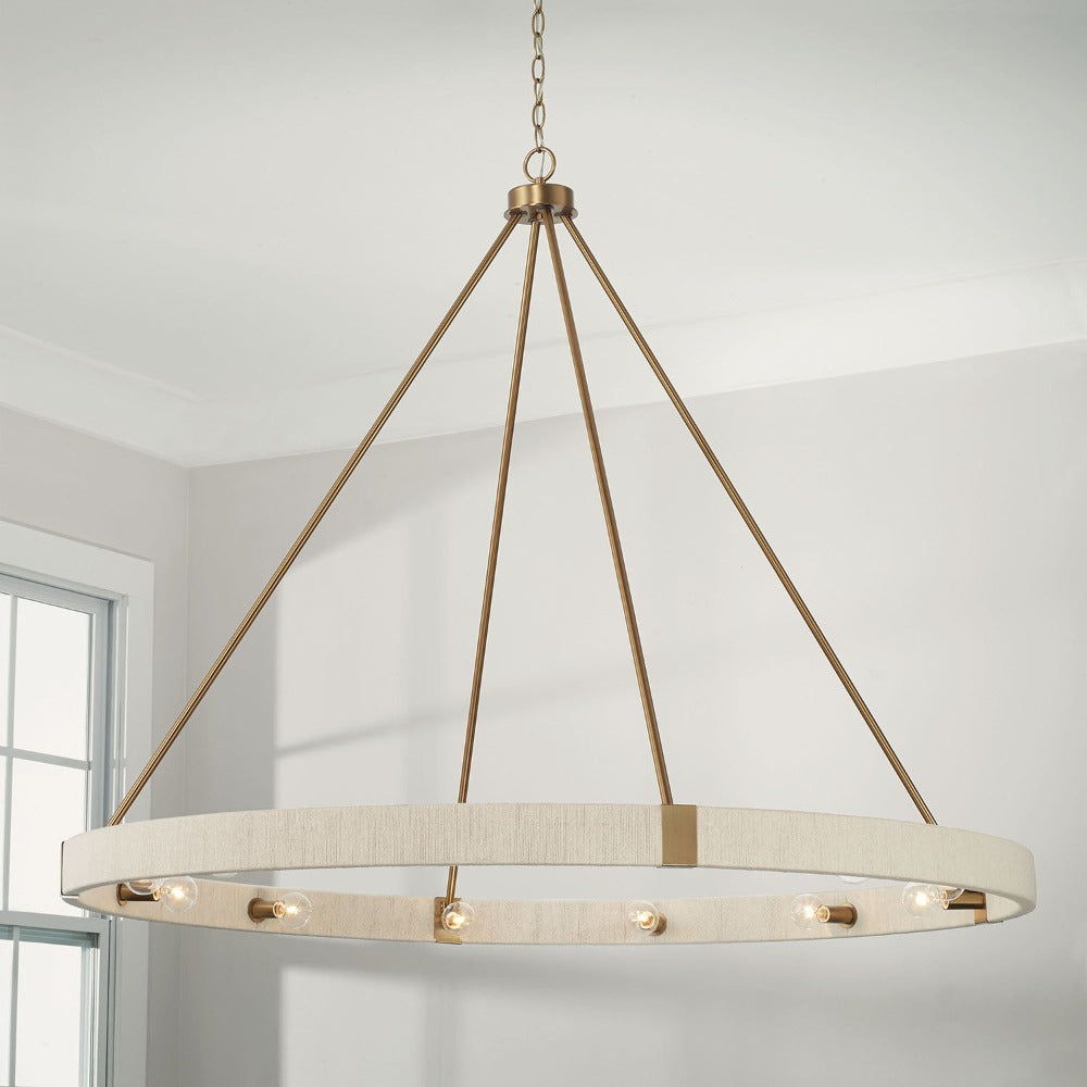 12-Light Amanda Chandelier, Bleached Hand Woven and Matte Brass, Chandelier 