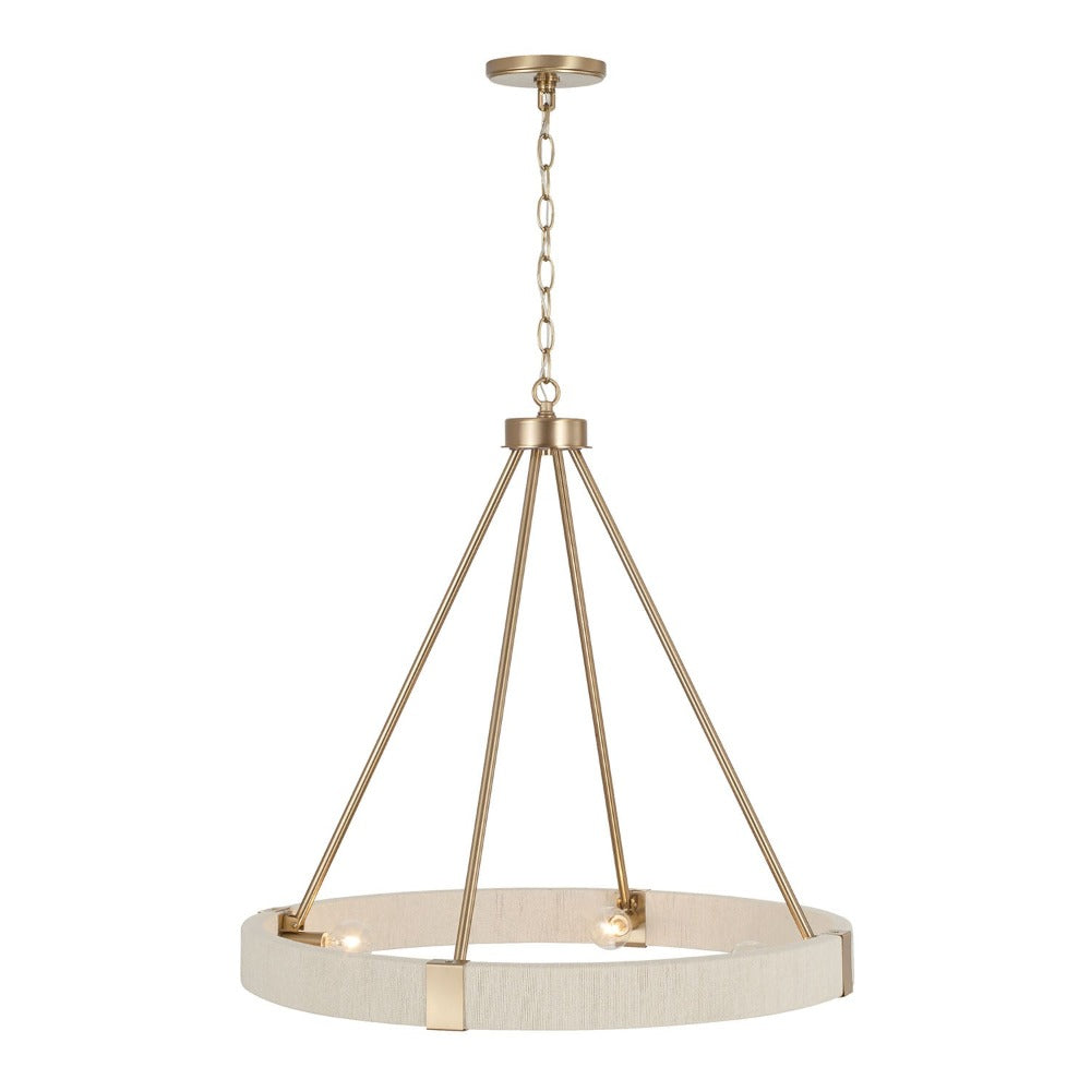 4-Light Amanda Chandelier, Bleached Hand Woven and Matte Brass, Chandelier 