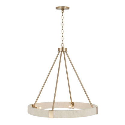 4-Light Amanda Chandelier, Bleached Hand Woven and Matte Brass, Chandelier 