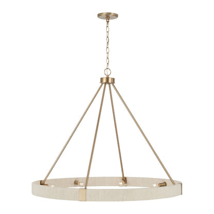 8-Light Amanda Chandelier, Bleached Hand Woven and Matte Brass, Chandelier 
