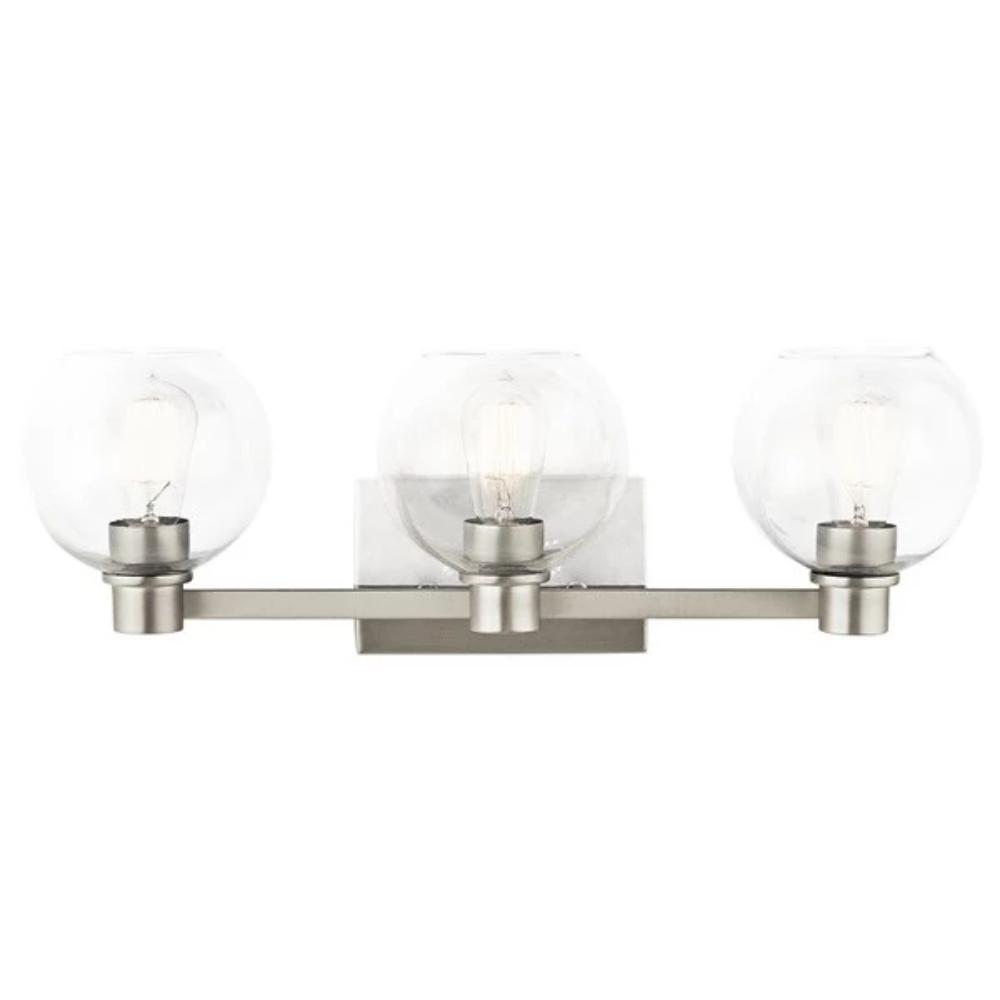 Harmony Vanity, 3-Light Vanity, Brushed Nickel, Clear Glass