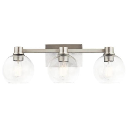 Harmony Vanity, 3-Light Vanity, Brushed Nickel, Clear Glass