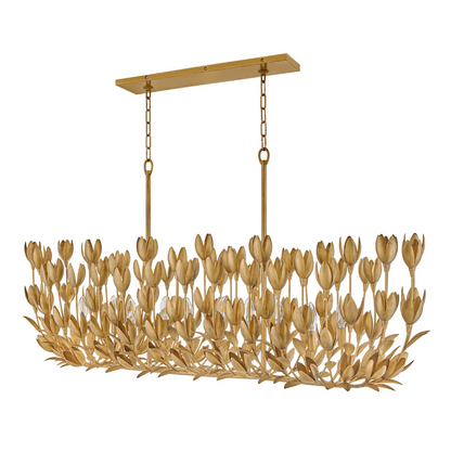 Magnolia Linear Chandelier, Burnished Gold, Linear Chandelier