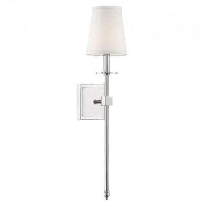 Medium Monroe Sconce, 1-Light Wall Sconce, Polished Nickel, White Fabric Shade