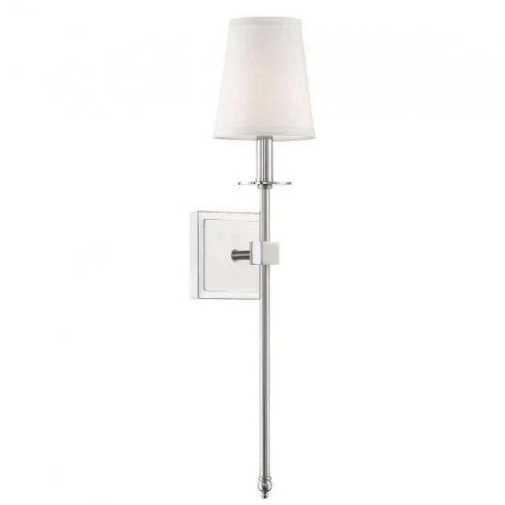 Medium Monroe Sconce, 1-Light Wall Sconce, Polished Nickel, White Fabric Shade