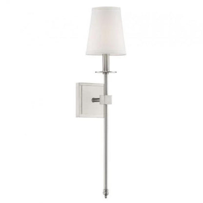 Medium Monroe Sconce, 1-Light Wall Sconce, Satin Nickel, White Fabric Shade