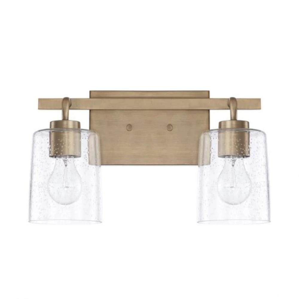 Greyson 2 Light Vanity in Aged Brass with Clear Seeded Glass Shades by Capital Lighting 128521AD-449