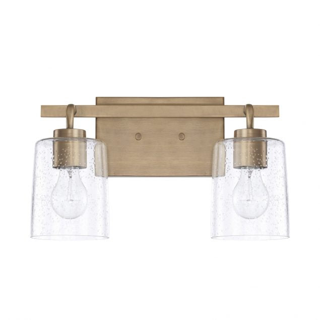 Greyson 2 Light Vanity in Aged Brass with Clear Seeded Glass Shades by Capital Lighting 128521AD-449