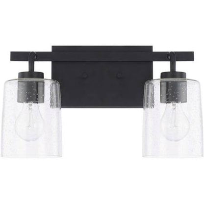 Greyson 2 Light Vanity in Matte Black with Clear Seeded Glass Shades by Capital Lighting 128521MB-449