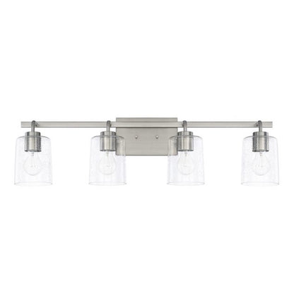 Greyson 4 Light Vanity in Brushed Nickel with Clear Seeded Glass Shades by Capital Lighting 128541BN-449