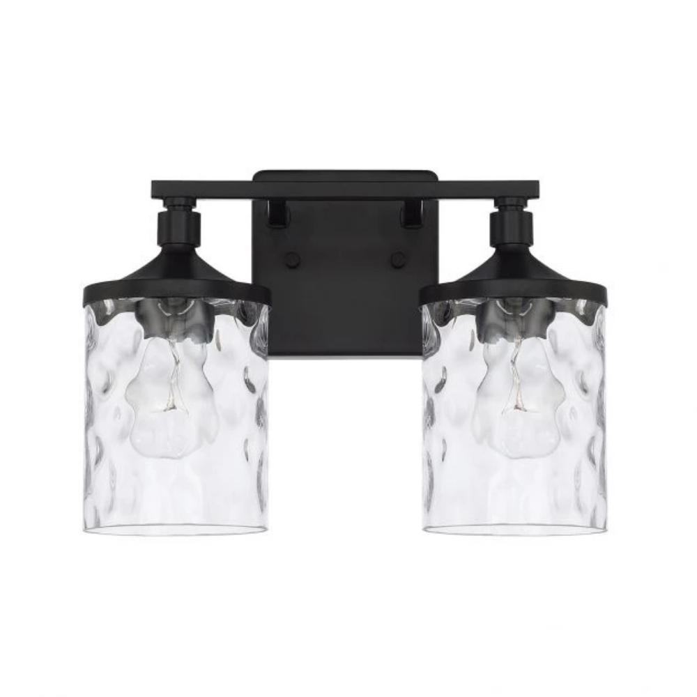 Colton 2 Light Vanity in Matte Black with Clear Water Glass Shades by Capital Lighting 128821MB-451