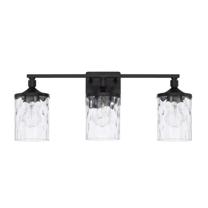 Colton 3 Light Vanity in Matte Black with Clear Water Glass Shades by Capital Lighting 128831MB-451