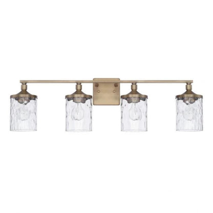 Colton 4 Light Vanity in Aged Brass with Clear Water Glass Shades by Capital Lighting 128841AD-451